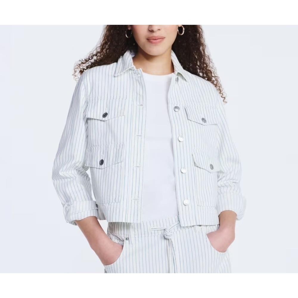 Free Assembly Women's White Blue Striped Denim Jacket